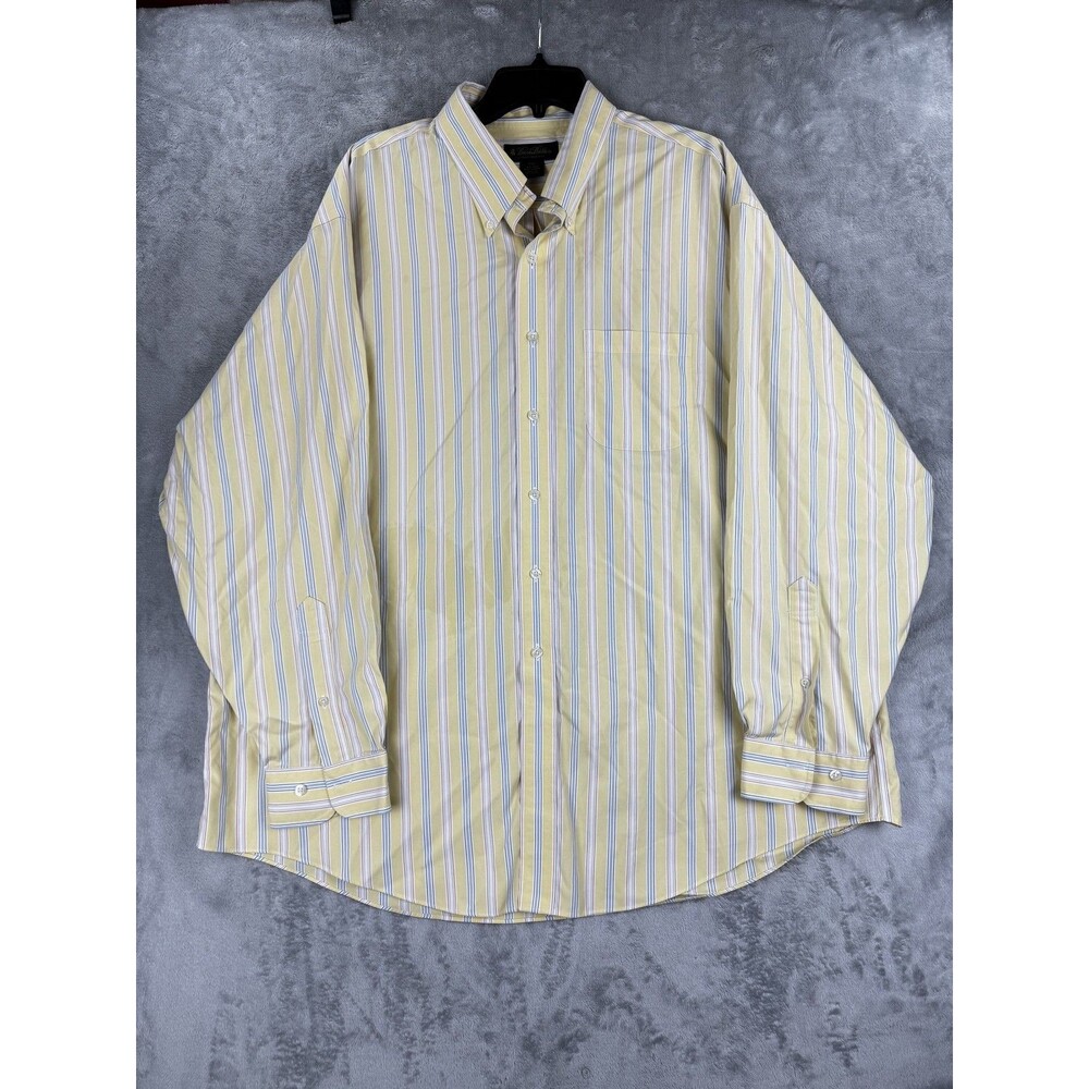 Brooks Brothers Mens Button-UP Yellow Shirt XXL 100% Cotton Striped Regular